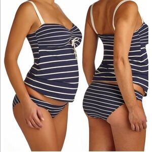 Pez D’or  Maternitity bikini bottoms navy white stripe Medium NWOT